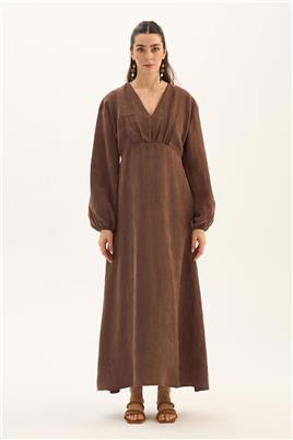 Işıltılı Liyosel Elbise Acı kahve