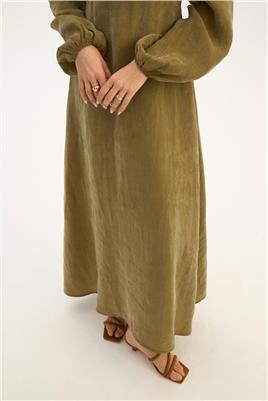 Işıltılı Liyosel Elbise Zeytin Yeşili