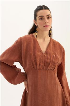 Işıltılı Liyosel Elbise Kiremit