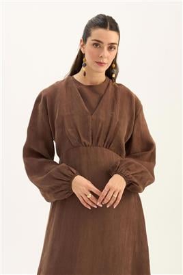 Işıltılı Liyosel Elbise Acı kahve