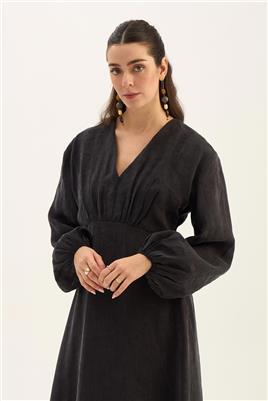 Işıltılı Liyosel Elbise Siyah