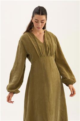 Işıltılı Liyosel Elbise Zeytin Yeşili