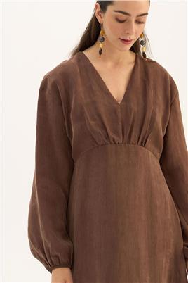 Işıltılı Liyosel Elbise Acı kahve