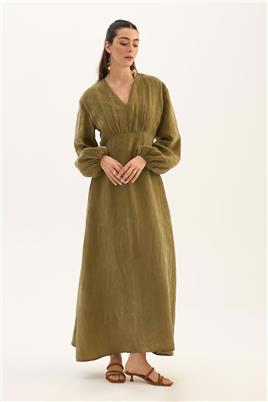 Işıltılı Liyosel Elbise Zeytin Yeşili