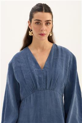 Işıltılı Liyosel Elbise İndigo