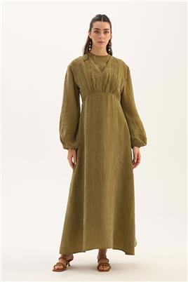 Işıltılı Liyosel Elbise Zeytin Yeşili