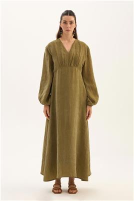 Işıltılı Liyosel Elbise Zeytin Yeşili