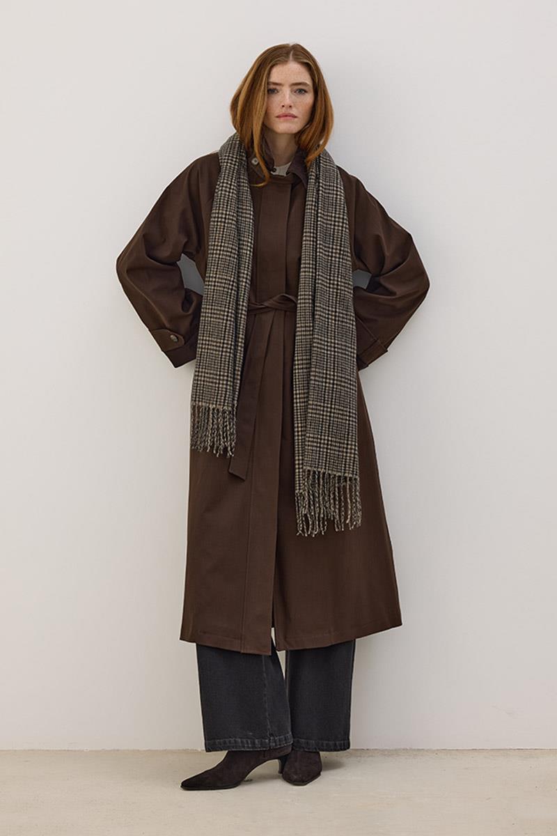 Kadife Detaylı Trençkot Acı kahve