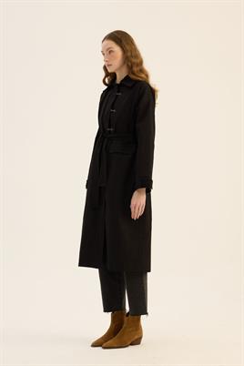 Kadife Yaka Detaylı Parka Siyah