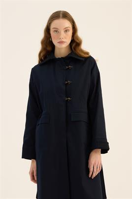 Kadife Yaka Detaylı Parka Lacivert