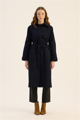 Kadife Yaka Detaylı Parka Lacivert