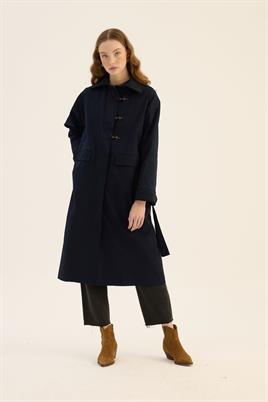 Kadife Yaka Detaylı Parka Lacivert