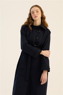 Kadife Yaka Detaylı Parka Lacivert