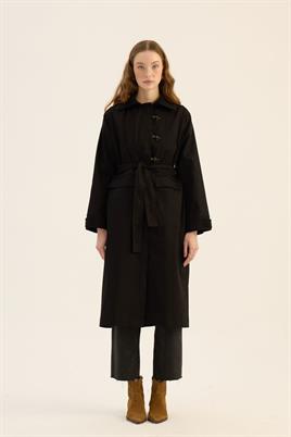 Kadife Yaka Detaylı Parka Siyah