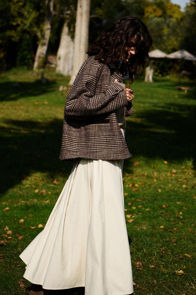 Kadife Yakalı Ekoseli Ceket Acı kahve