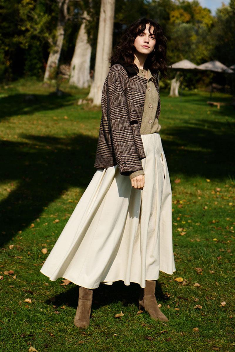 Kadife Yakalı Ekoseli Ceket Acı kahve