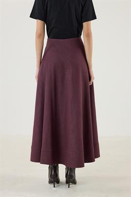 Etek Ucu Parçalı Kloş Kesim Kot Etek Bordo