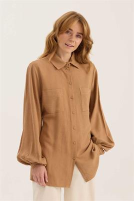 Kaplama Düğmeli Gömlek Sütlükahve