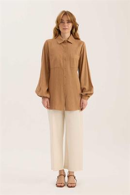 Kaplama Düğmeli Gömlek Sütlükahve