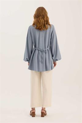 Kaplama Düğmeli Gömlek Mavi