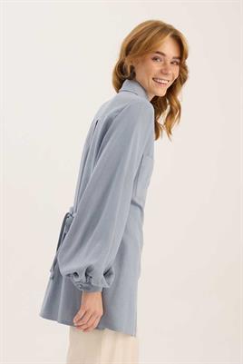 Kaplama Düğmeli Gömlek Mavi