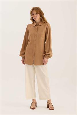 Kaplama Düğmeli Gömlek Sütlükahve