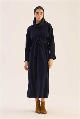 Kaplama Düğmeli Triko Elbise Lacivert