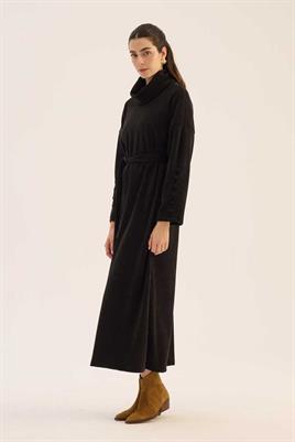 Kaplama Düğmeli Triko Elbise Siyah