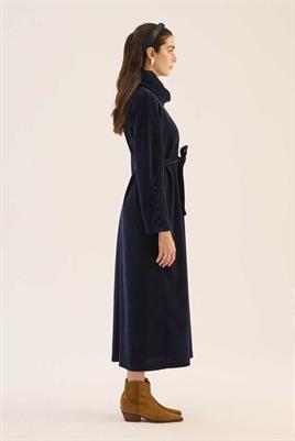 Kaplama Düğmeli Triko Elbise Lacivert