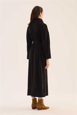 Kaplama Düğmeli Triko Elbise Siyah