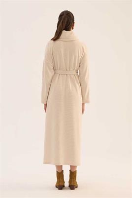 Kaplama Düğmeli Triko Elbise Taş