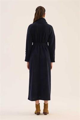 Kaplama Düğmeli Triko Elbise Lacivert