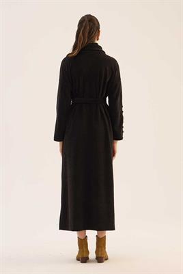 Kaplama Düğmeli Triko Elbise Siyah