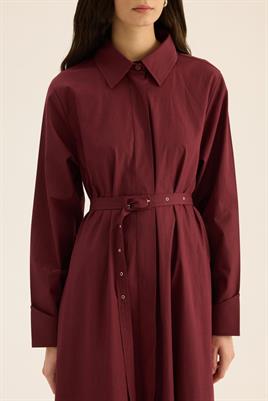 Kaplama Kemer Tokalı Elbise Bordo