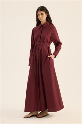 Kaplama Kemer Tokalı Elbise Bordo