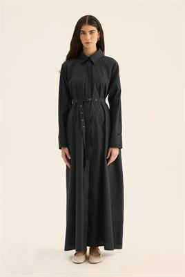 Kaplama Kemer Tokalı Elbise Lacivert