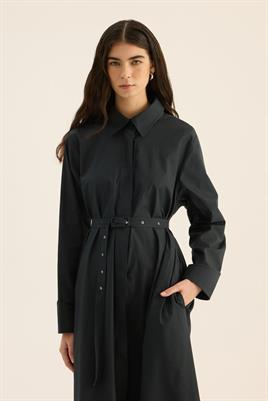 Kaplama Kemer Tokalı Elbise Lacivert