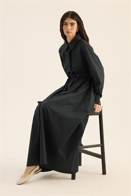 Kaplama Kemer Tokalı Elbise Lacivert