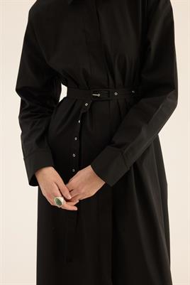 Kaplama Kemer Tokalı Elbise Siyah