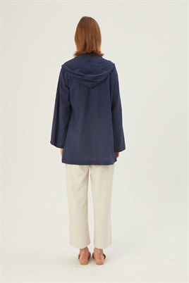 Kapüşonlu Kısa Ceket Lacivert