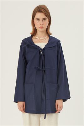 Kapüşonlu Kısa Ceket Lacivert