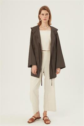 Kapüşonlu Kısa Ceket Acı kahve