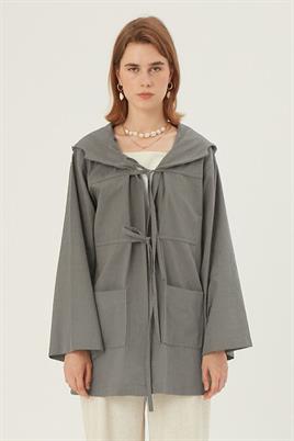 Kapüşonlu Kısa Ceket Yeşil