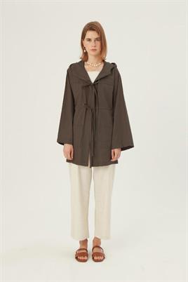 Kapüşonlu Kısa Ceket Acı kahve