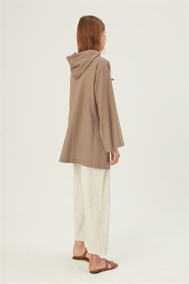 Kapüşonlu Kısa Ceket Camel