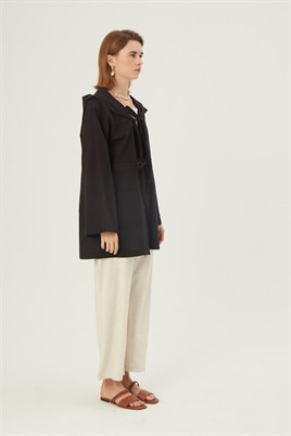 Kapüşonlu Kısa Ceket Siyah