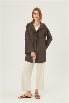 Kapüşonlu Kısa Ceket Acı kahve