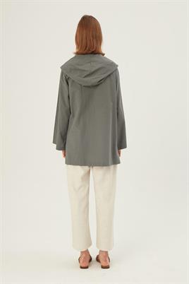 Kapüşonlu Kısa Ceket Yeşil