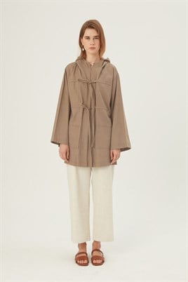 Kapüşonlu Kısa Ceket Camel