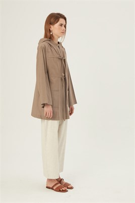 Kapüşonlu Kısa Ceket Camel